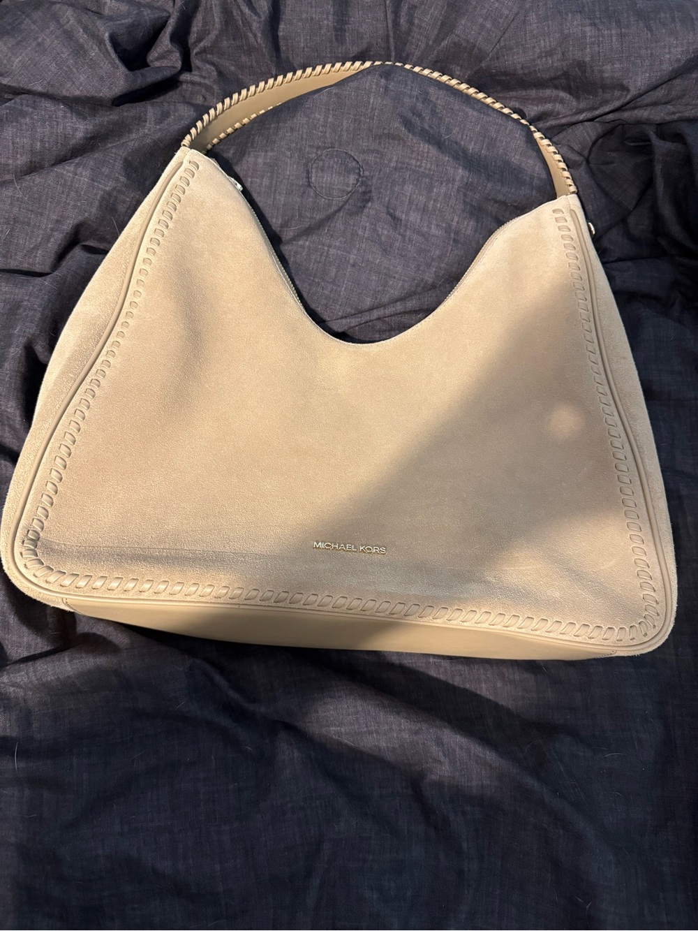 Michael Kors Taupe Suede Shoulder Hobo Bag